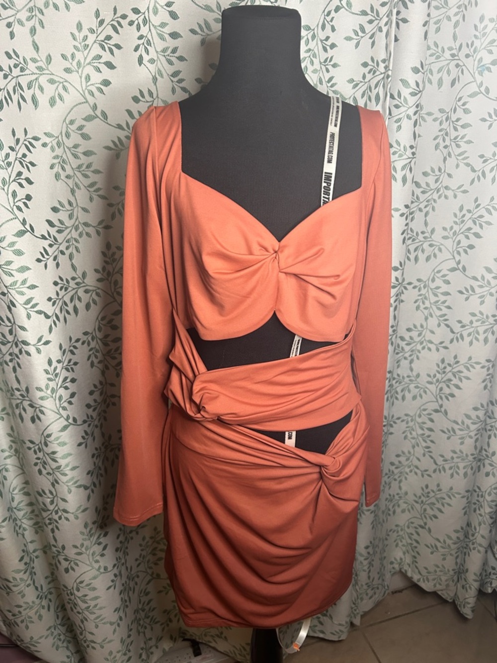 Impo Long Sleeve Cutout Twist Front Dress in Terracotta